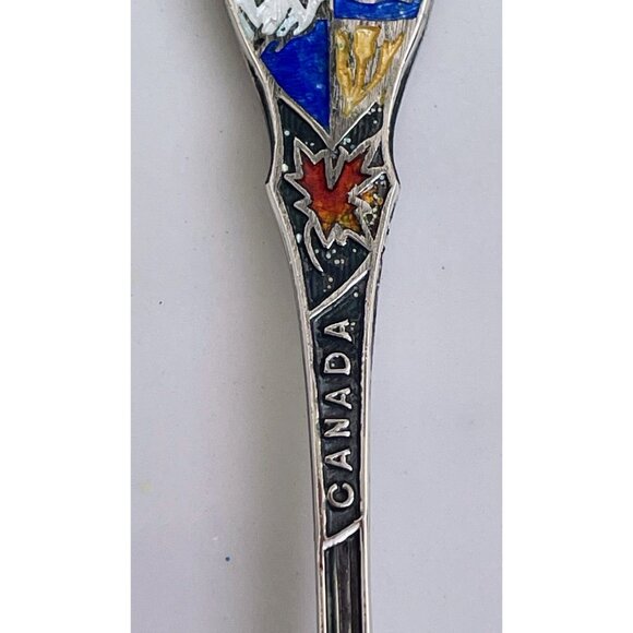 Vintage Canadian Souvenir Sterling Cocktail pickle Fork Enamel - Picture 10 of 12